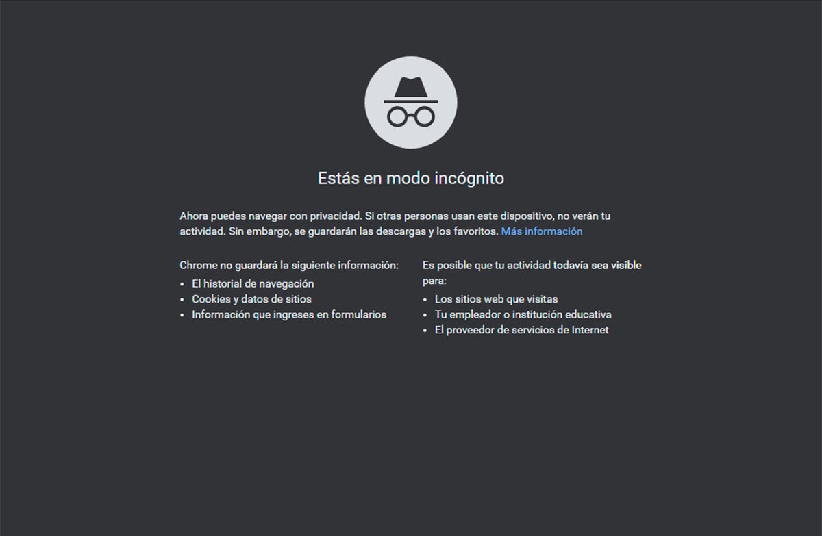Modo incognito de Google Chrome