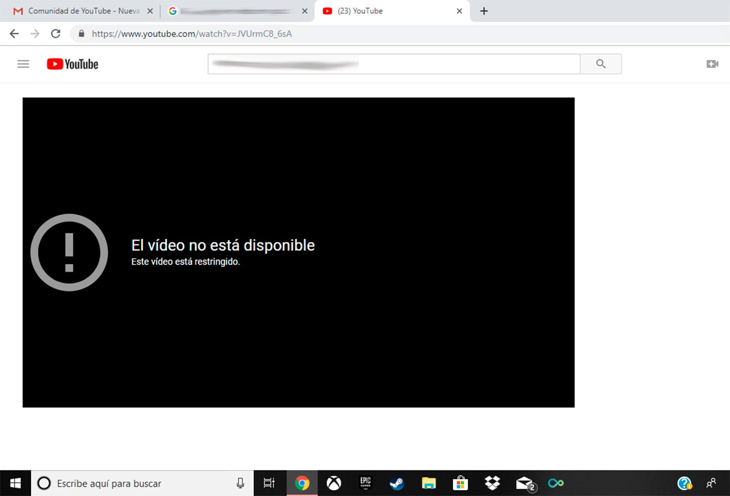 Video no disponible en Youtube