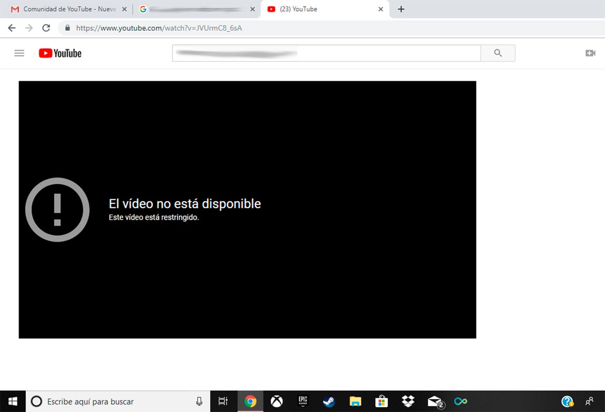 Video no disponible en Youtube