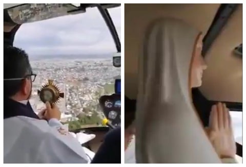 Sacerdote en helicoptero