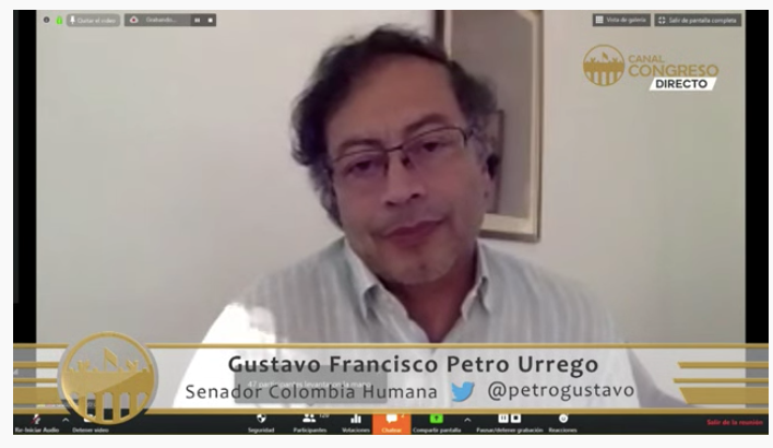 Gustavo Petro en sesion virtual del Senado