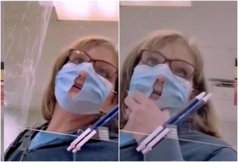 Mujer rompe tapabocas porque le queda duro respirar