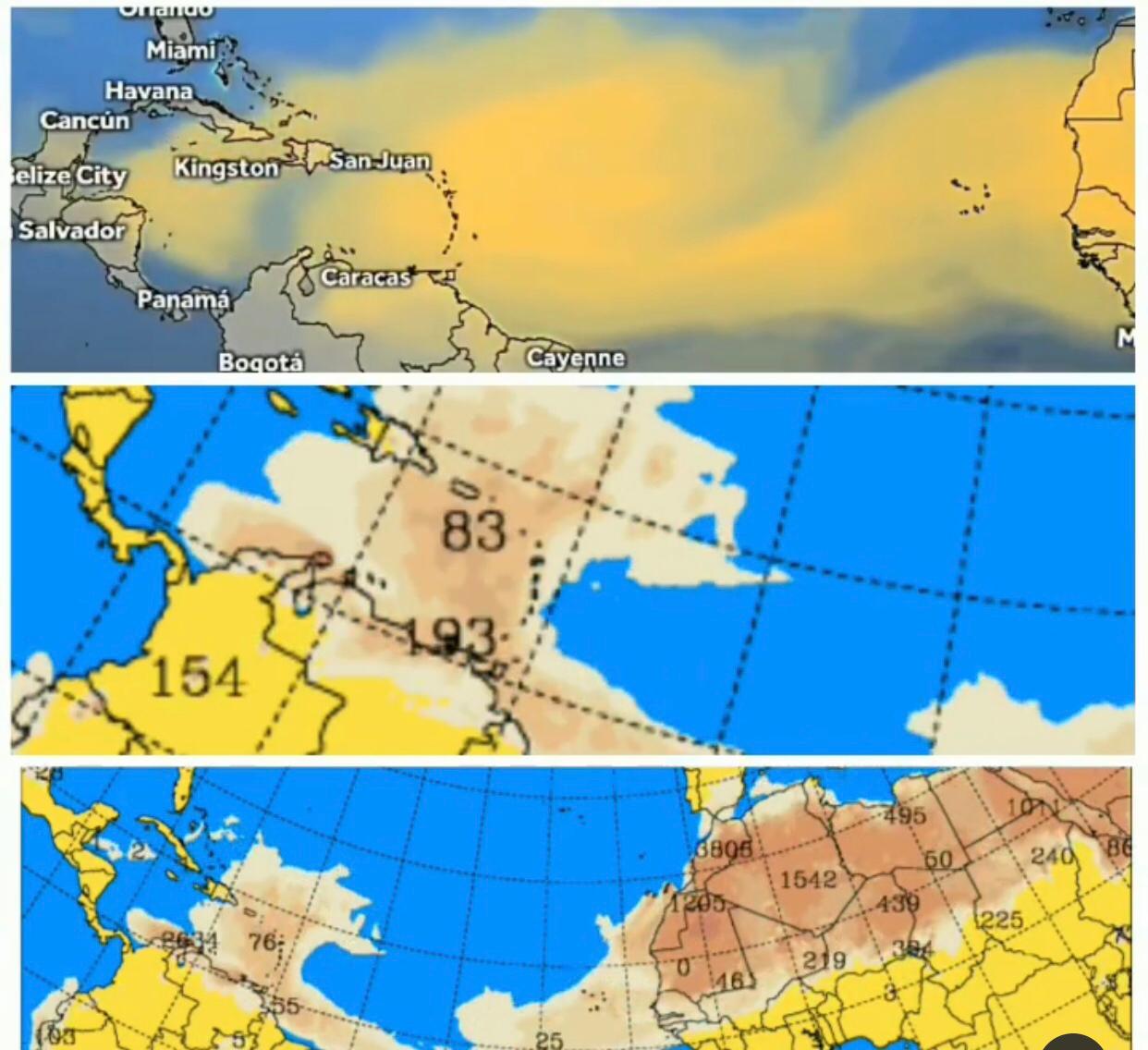 Los modelos meteorológicos muestran la presencia de la nube en la región