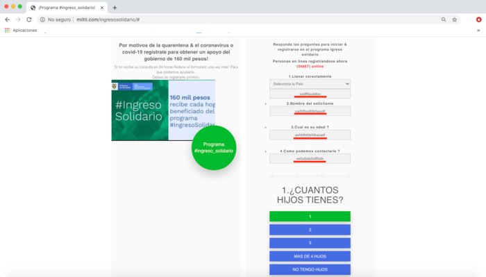 Falsa página de Ingreso Solidario