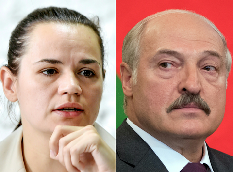 Svetlana Tikhanovskaya y Alexandr Lukashenko, presidente de Bielorrusia