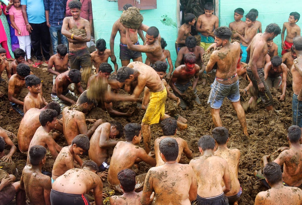 Batalla de excrementos de vaca en la India
