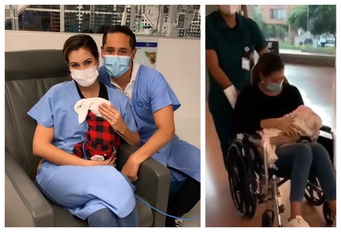 Nanis Ochoa y su bebé salen de la clínica