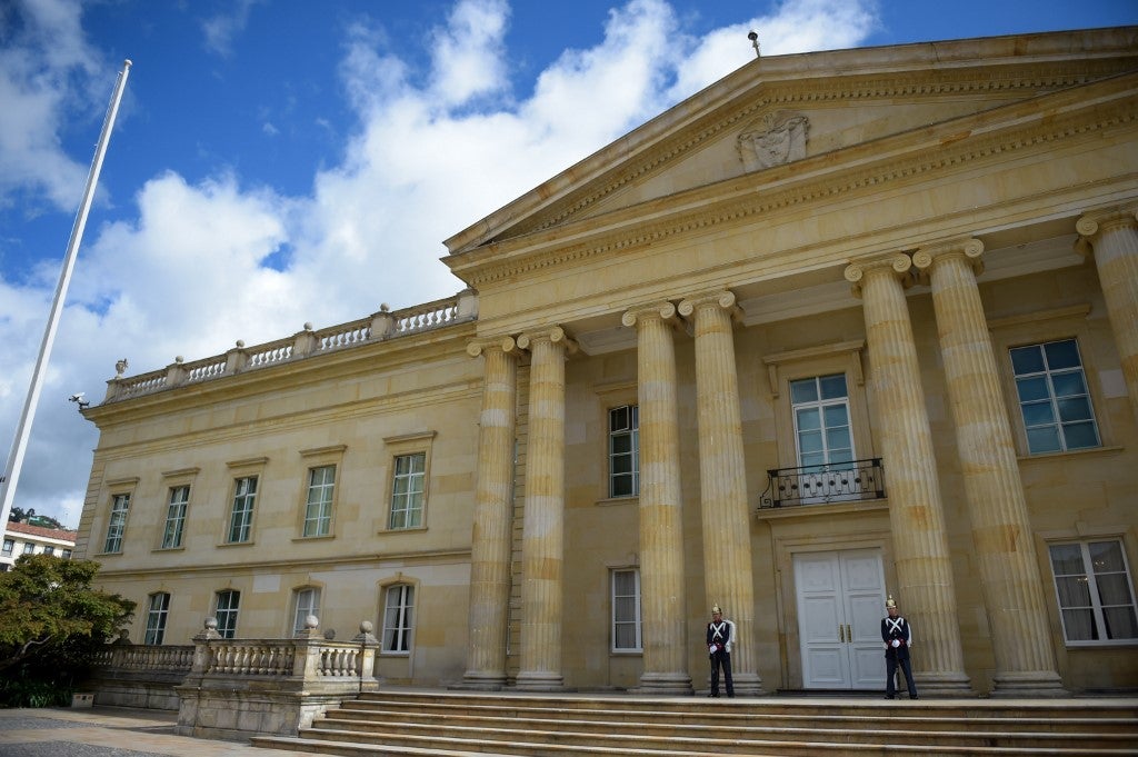 Fachada del palacio presidencial Casa de Nariño, en Bogotá.