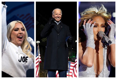 Lady Gaga, Joe Biden y Jennifer López