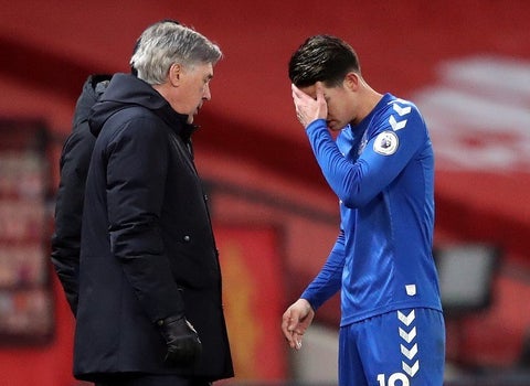 James Rodríguez y Ancelotti - Everton