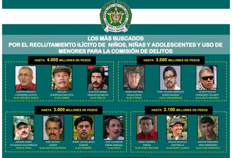 Cartel de los más buscados por reclutamiento de menores