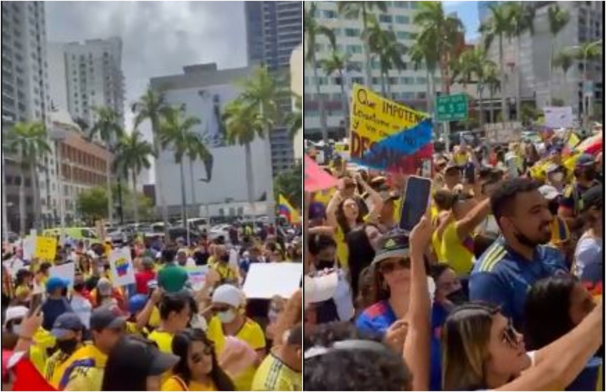 Jóvenes colombianos en manifestación en Miami