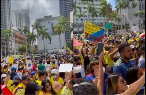 Jóvenes colombianos en manifestación en Miami