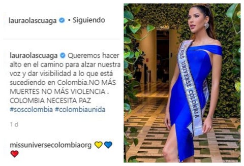 Laura Olascuaga, Miss Universe Colombia se pronuncia sobre protestas en Colombia