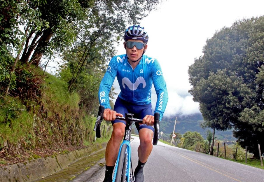 Superman Lopez, ciclista del Movistar en el Tour de Francia 2021