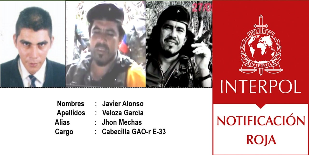 Circular roja a Javier Alonso Veloza García, conocido con el alias de 'Jhon Mechas'