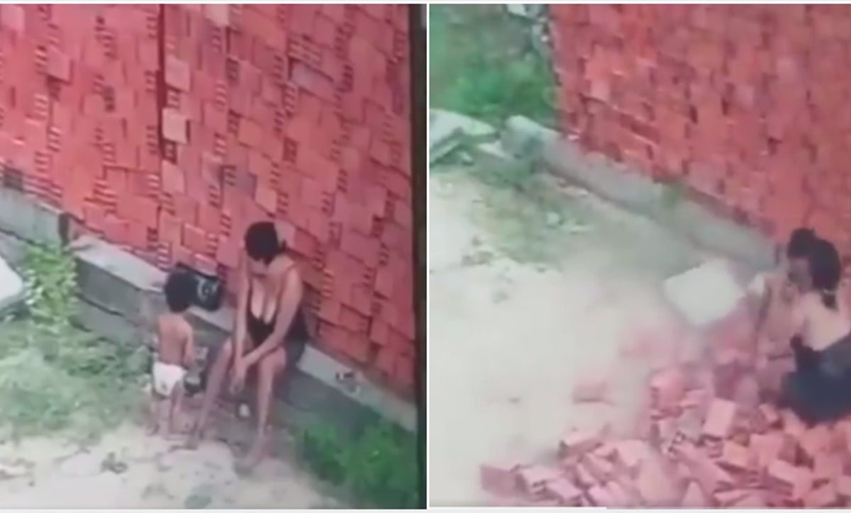 Mamá recibe la caída de un muro para salvar a su bebé