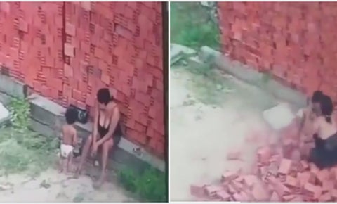Mamá recibe la caída de un muro para salvar a su bebé