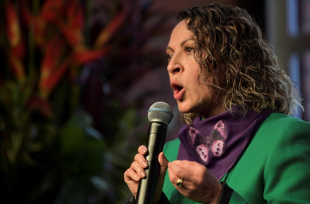 Jineth Bedoya, durante una conferencia de prensa en Bogotá