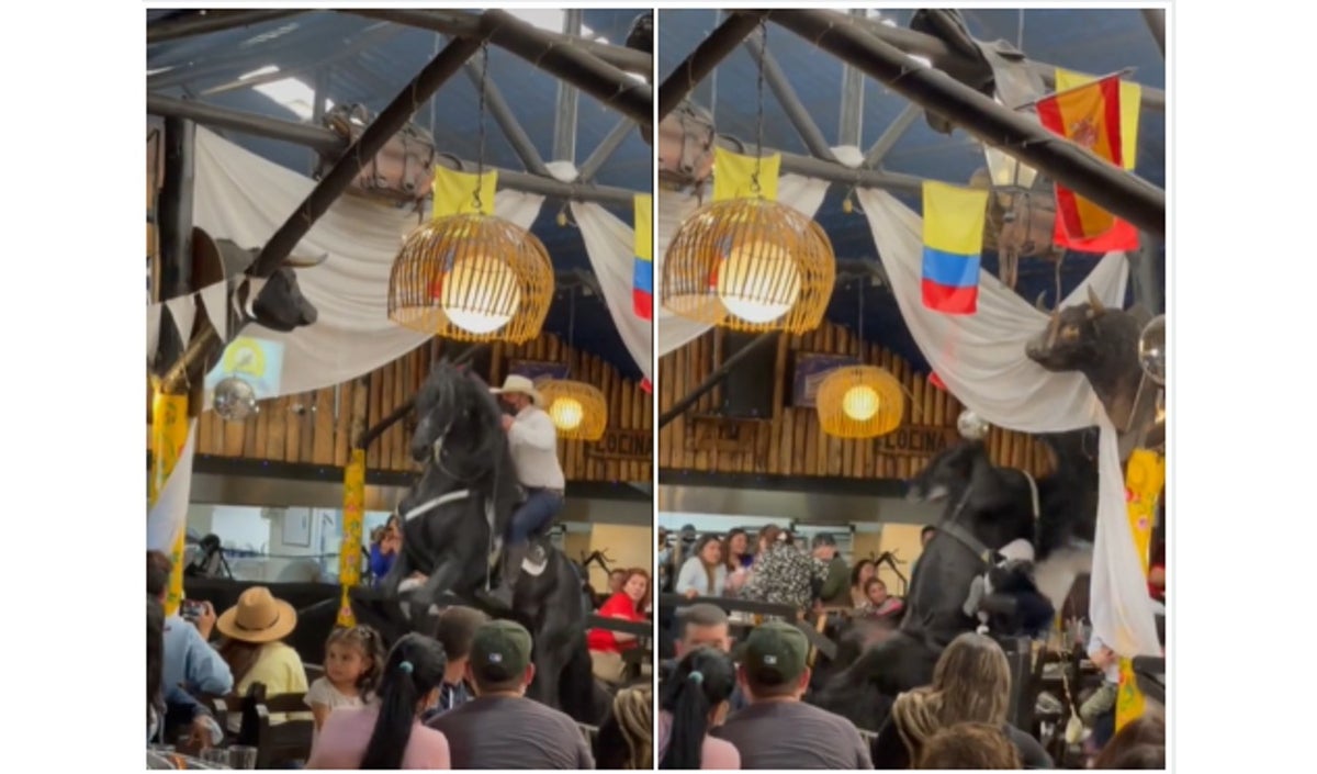 Caballo se cae en restaurante de Bogotá y causa pánico