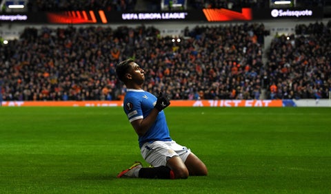 Alfredo Morelos celebra gol que marcó para Rangers