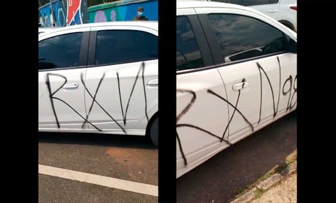 Carro vandalizado por hinchas del DIM