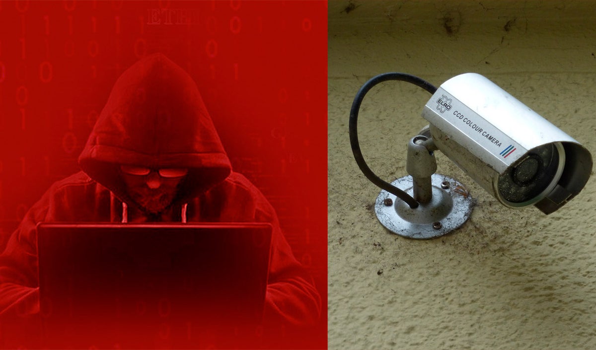 Hacker realizando ciberataque a cámara