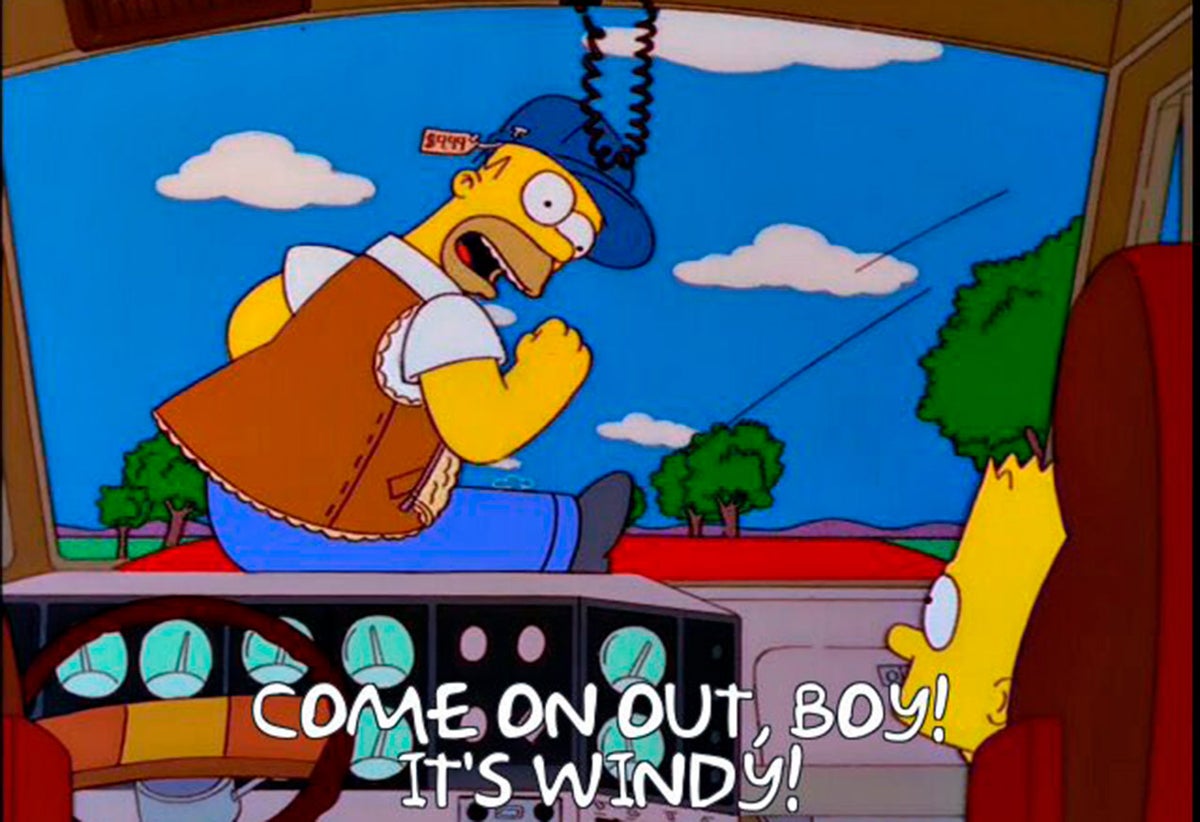 Homero Simpson viajando en un camión autónomo