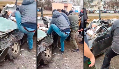 Hombre atrapado en su carro tras ataque de tanque ruso