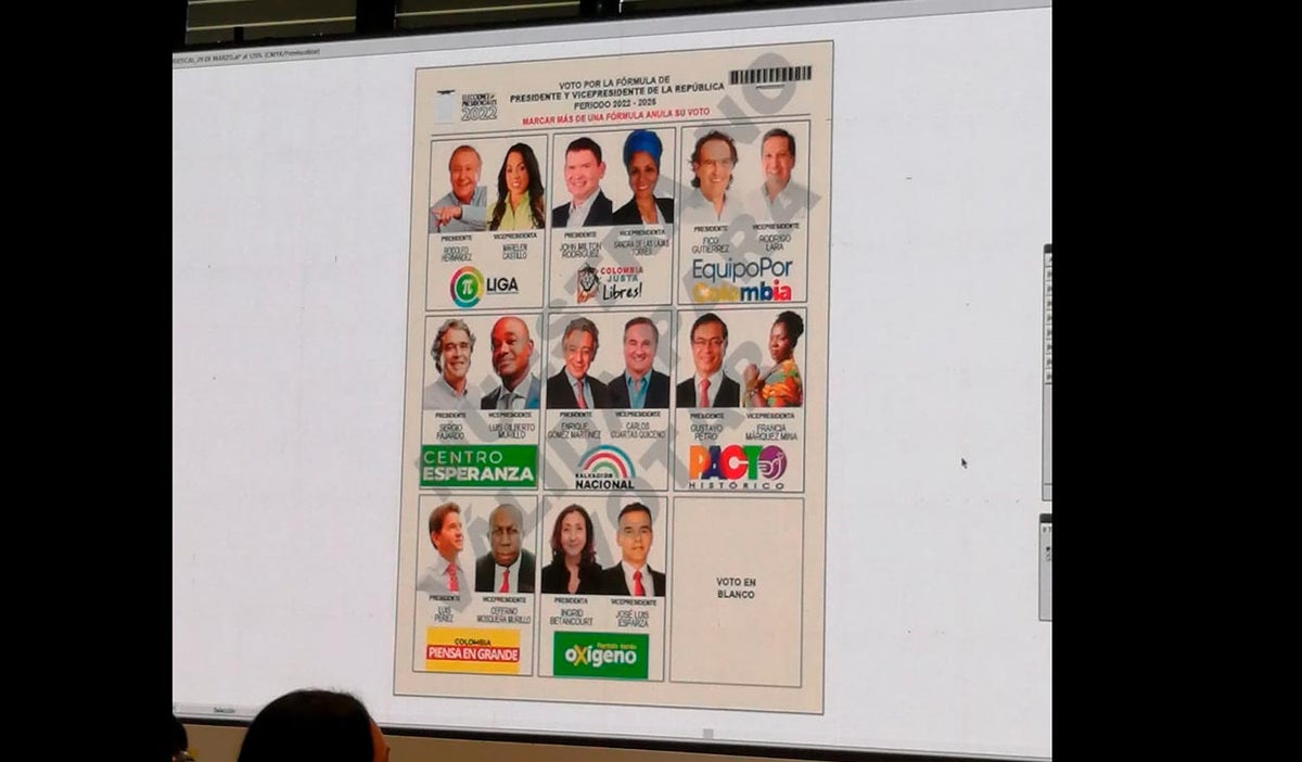 Tarjetón electoral para primera vuelta de elecciones presidenciales