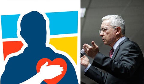 Álvaro Uribe Vélez y logo del Centro Democrático