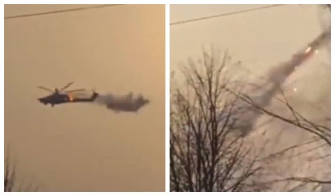 Helicóptero ruso se parte en dos