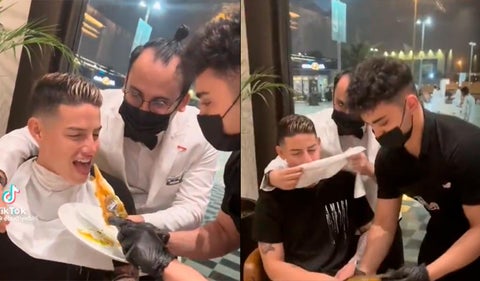James Rodríguez comiendo en lujoso restaurante