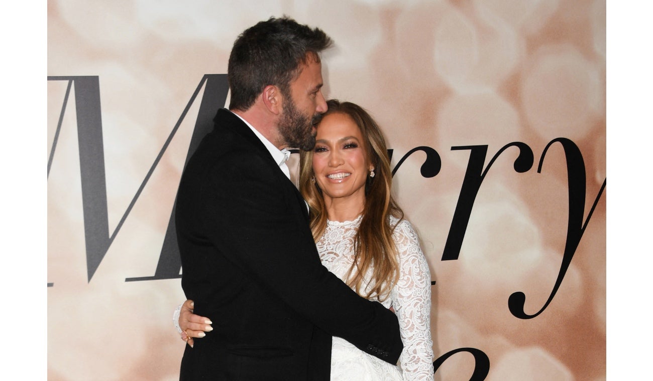Jennifer Lopez y Ben Affleck en el lanzamiento de Marry Me