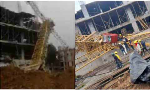 Grúa desplomada en obra de La Calera