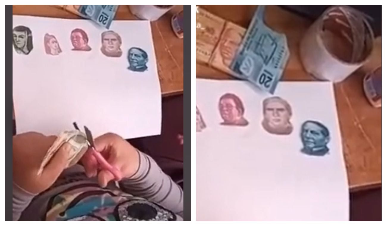 Niña cortando billetes