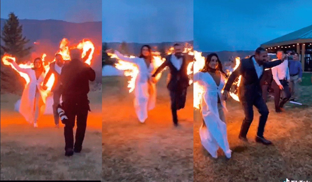 Pareja de novios se prende fuego en su matrimonio