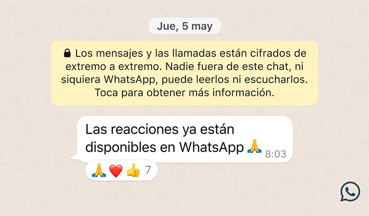 Reacciones en chats de WhatsApp