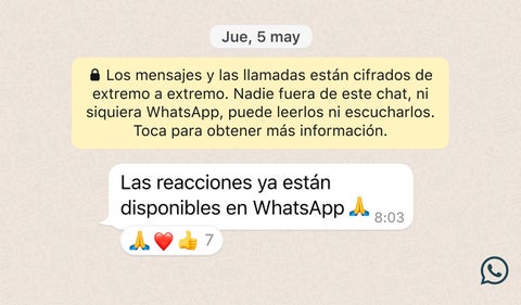 Reacciones en chats de WhatsApp