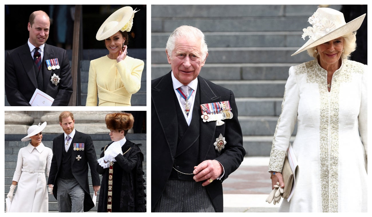 Familia real al llegar a la misa de acción de gracias en honor a la reina Isabel