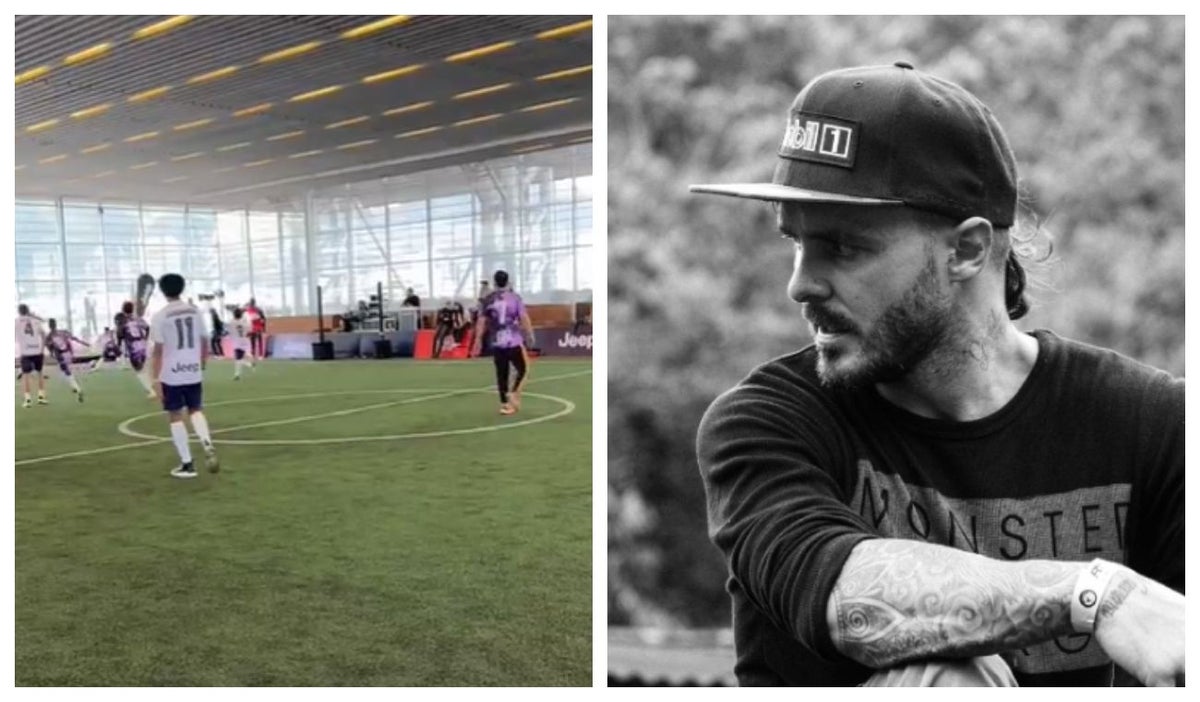 Tatán Mejía jugando fútbol con Cuadrado y Yerry Mina