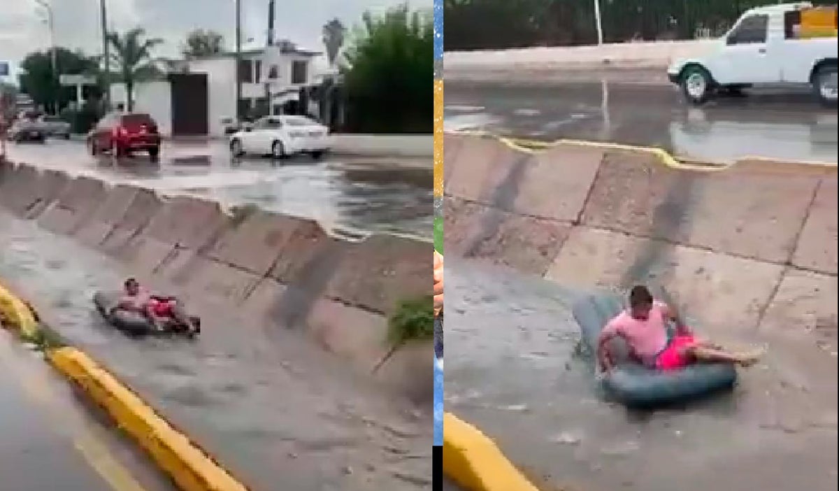 Hombre navega por caño de Chihuahua, México
