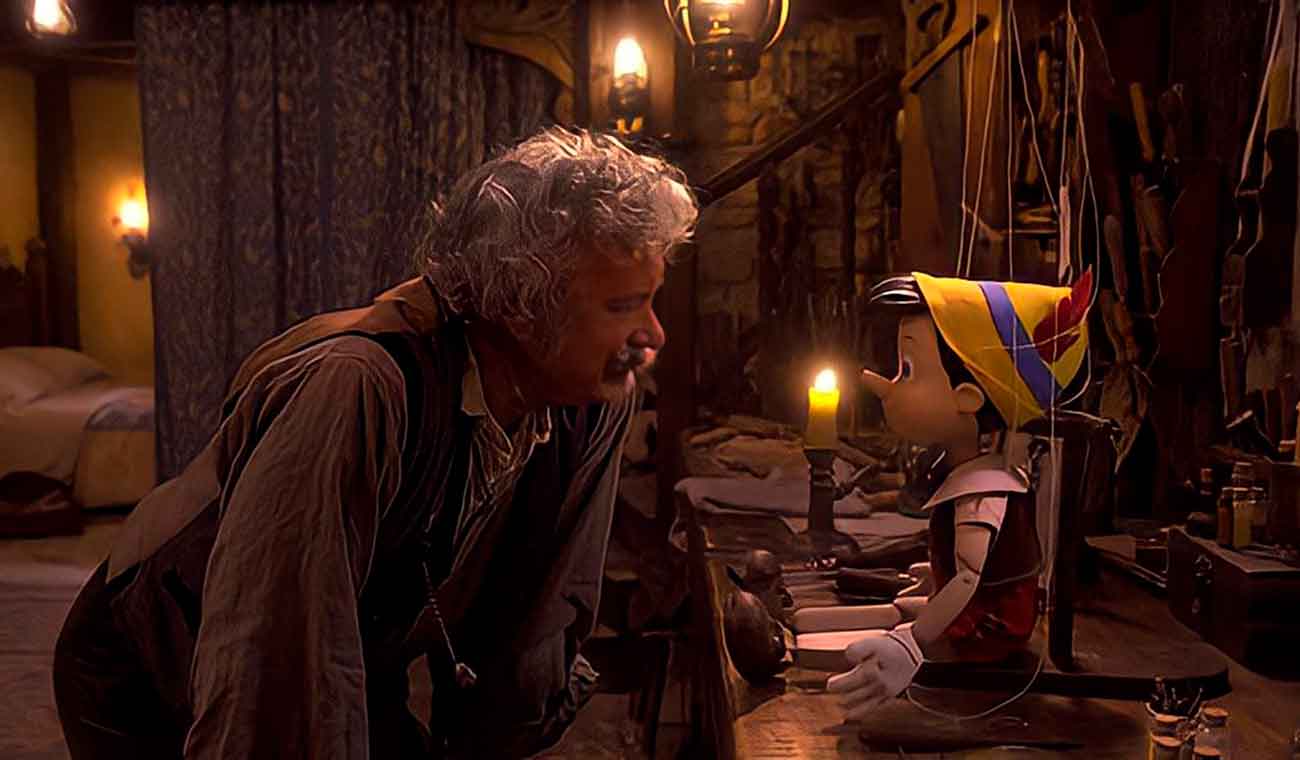 Tom Hanks como Gepetto en la película de Pinocho