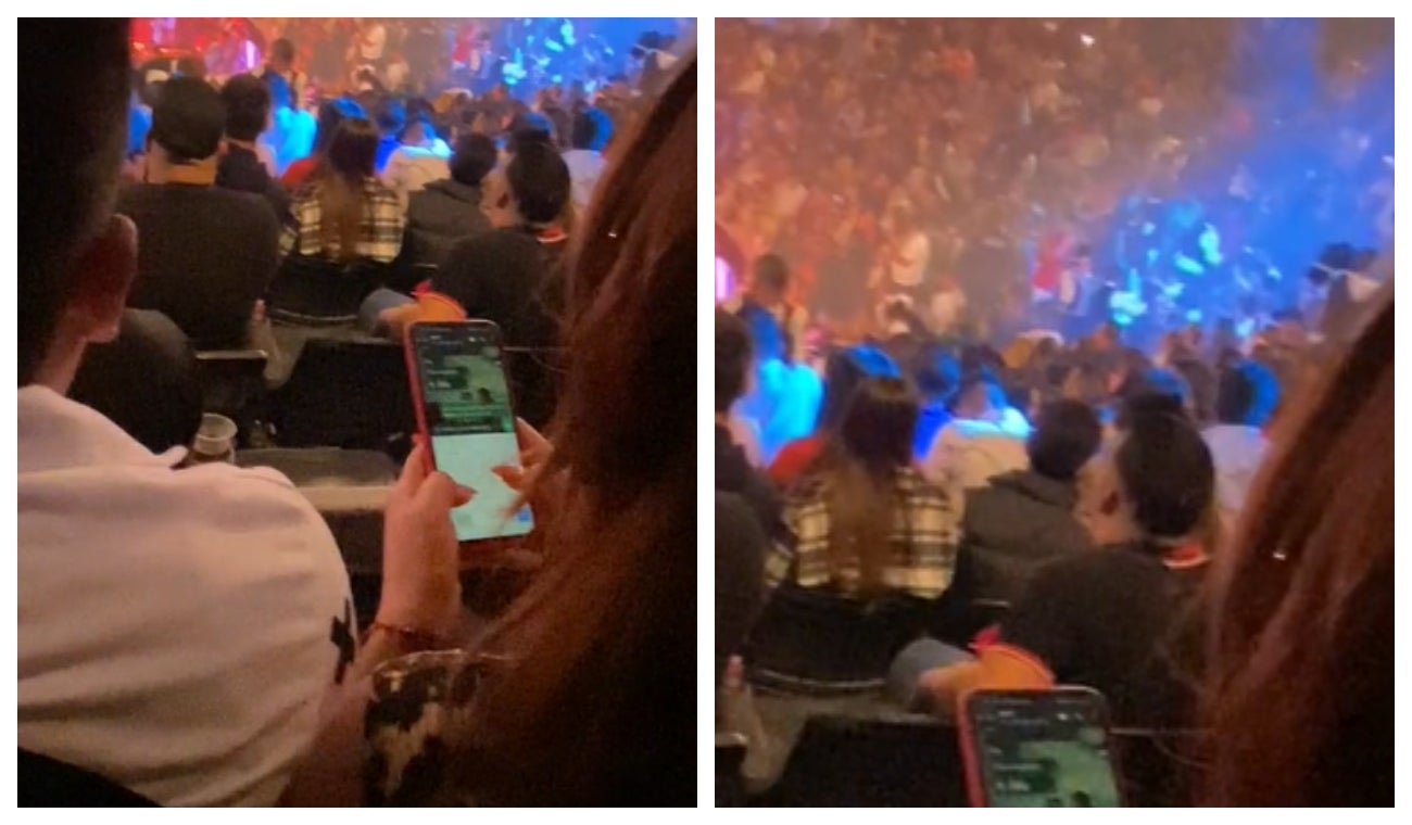 Mujer fue captada mintiéndole a su novio en pleno concierto