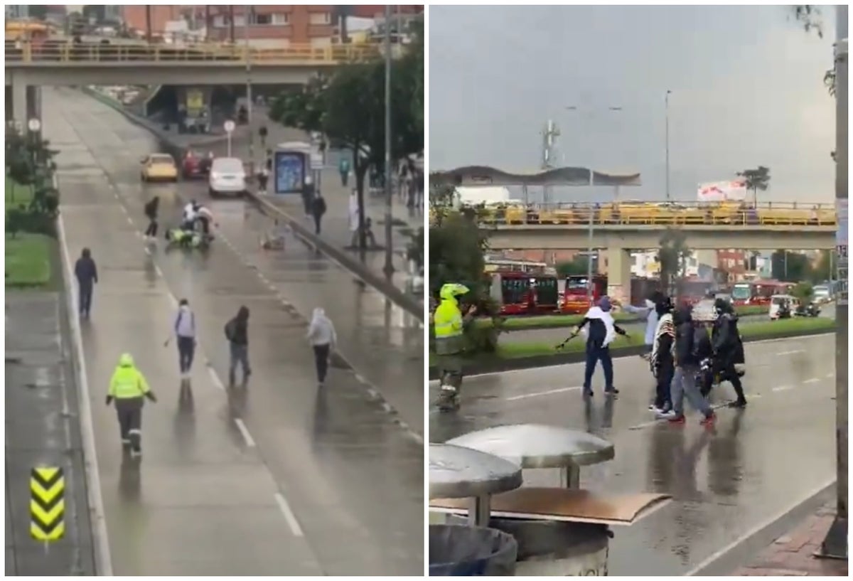 Encapuchados quemaron moto de la Policía en protestas en Bogotá