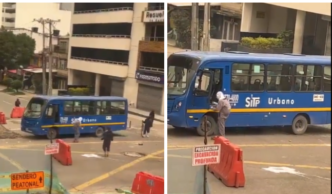 Encapuchados se toman bus del SITP en protestas este 11 de noviembre
