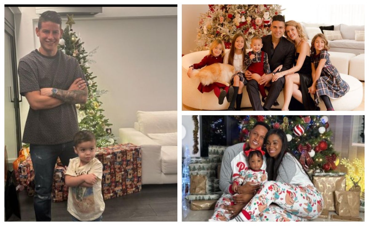 Falcao, James t Mina celebrando la Navidad