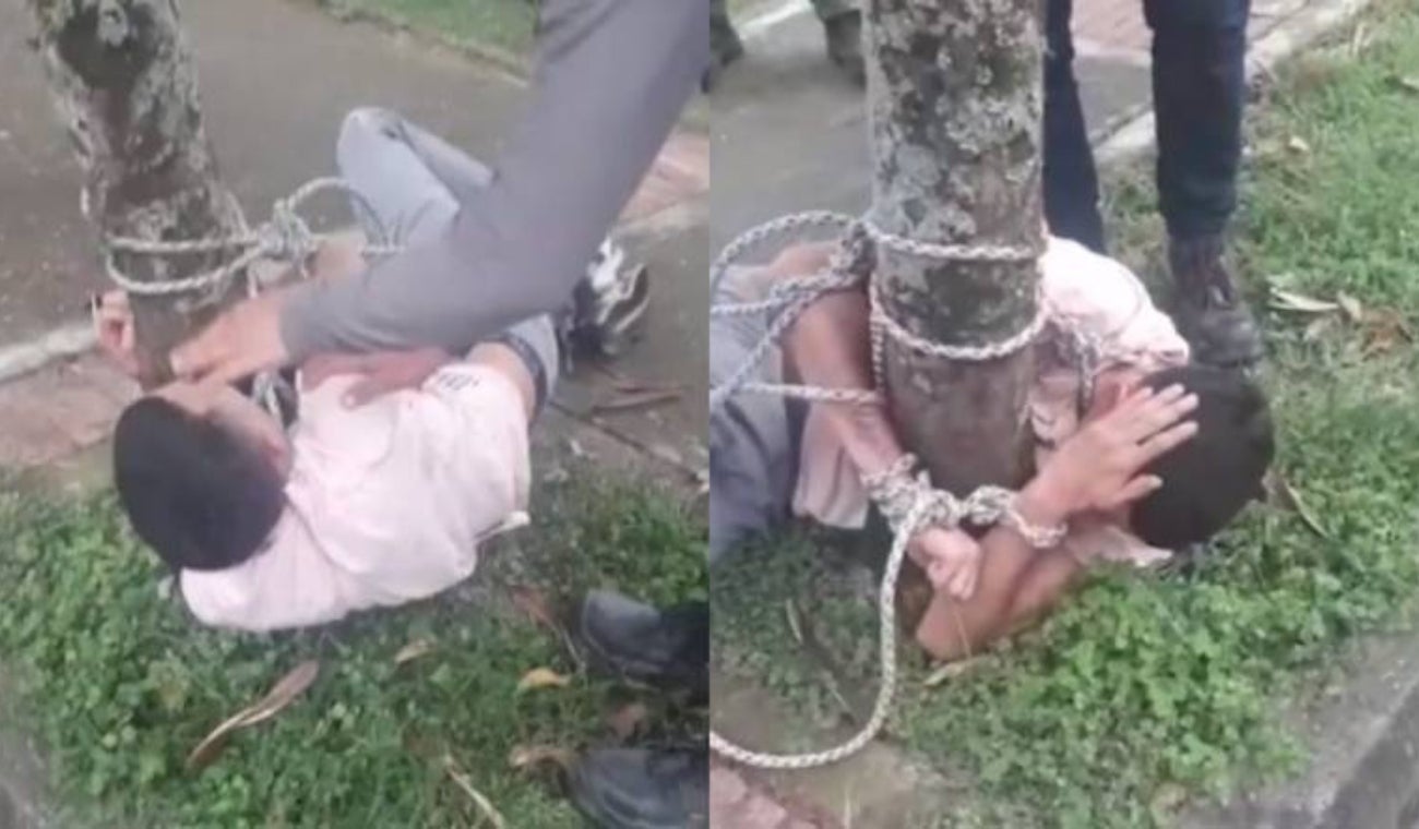Justicia por mano propia: ladrón en video amarrado a un árbol