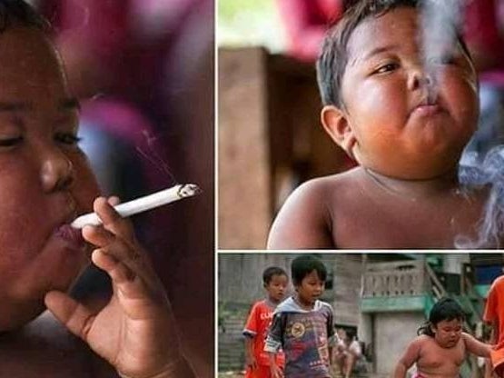 Cómo luce el bebé que fumaba 40 cigarrillos al día