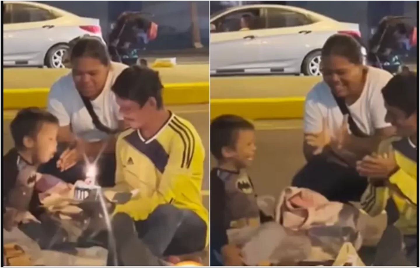 Padres celebran cumpleaños de hijo en la calle